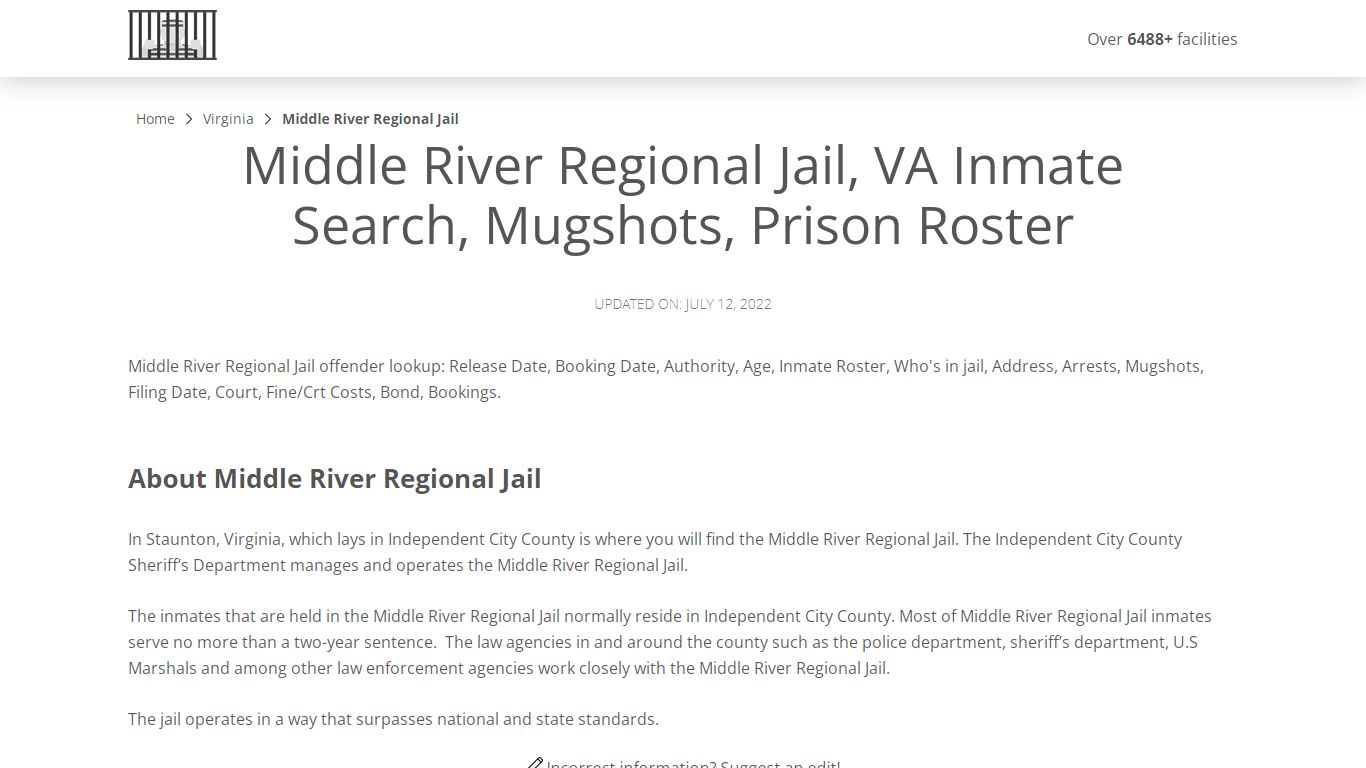 Middle River Regional Jail, VA Inmate Search, Mugshots ...